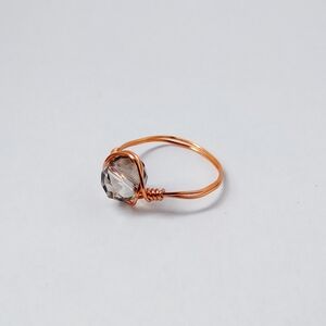 Beautiful Light Grey Bead Handmade Twisted Rusted Gold Wire Ring Size 7